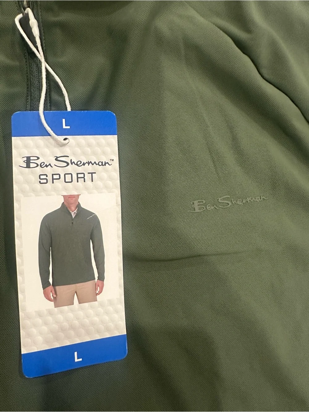NWT Ben Sherman Sport Mens Green 1/4 Zip Mock Neck UPF 50 Stretch Top L